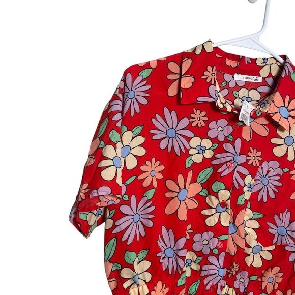Timing Blouse Women's Medium Floral Button Up Cropped Groovy Shirt NWT - Picture 2 of 9